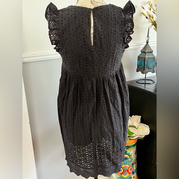 EUC Black Eyelet Babydoll Mini Dress Pockets Lined Built in Shorts Small - Picture 5 of 16